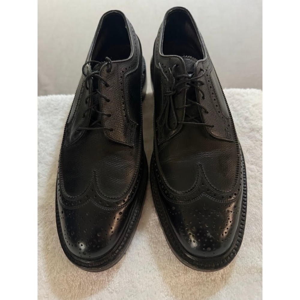 Vintage Florsheim Imperial Long Wingtip Black Leather Oxford Dress Shoes Men 10A